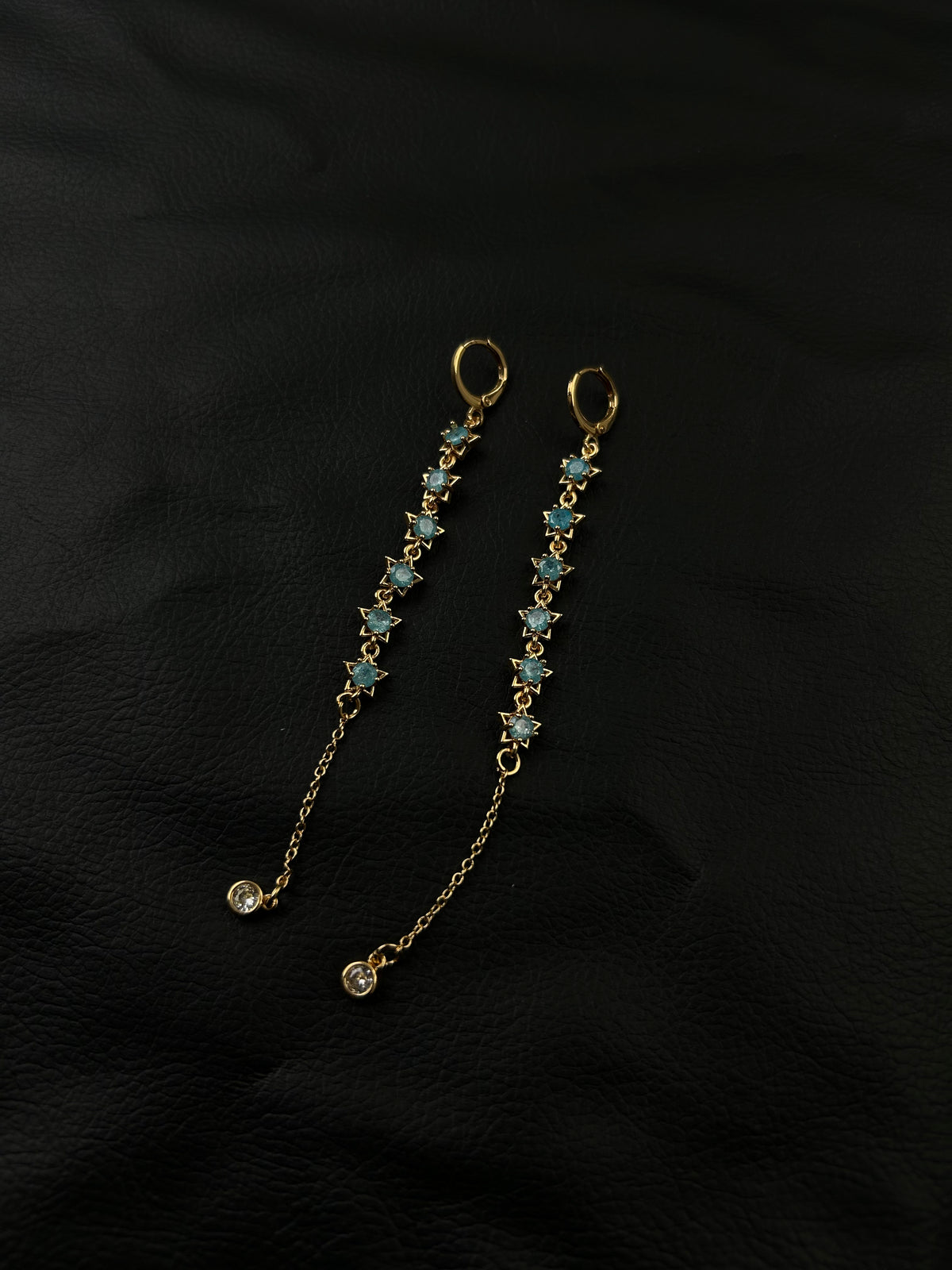Gold Star CZ Long Tassel Huggie Earrings, Sparkling Chain Drop Dangle Earrings, Elegant Statement Jewelry for Women Wedding Party Daily Wear