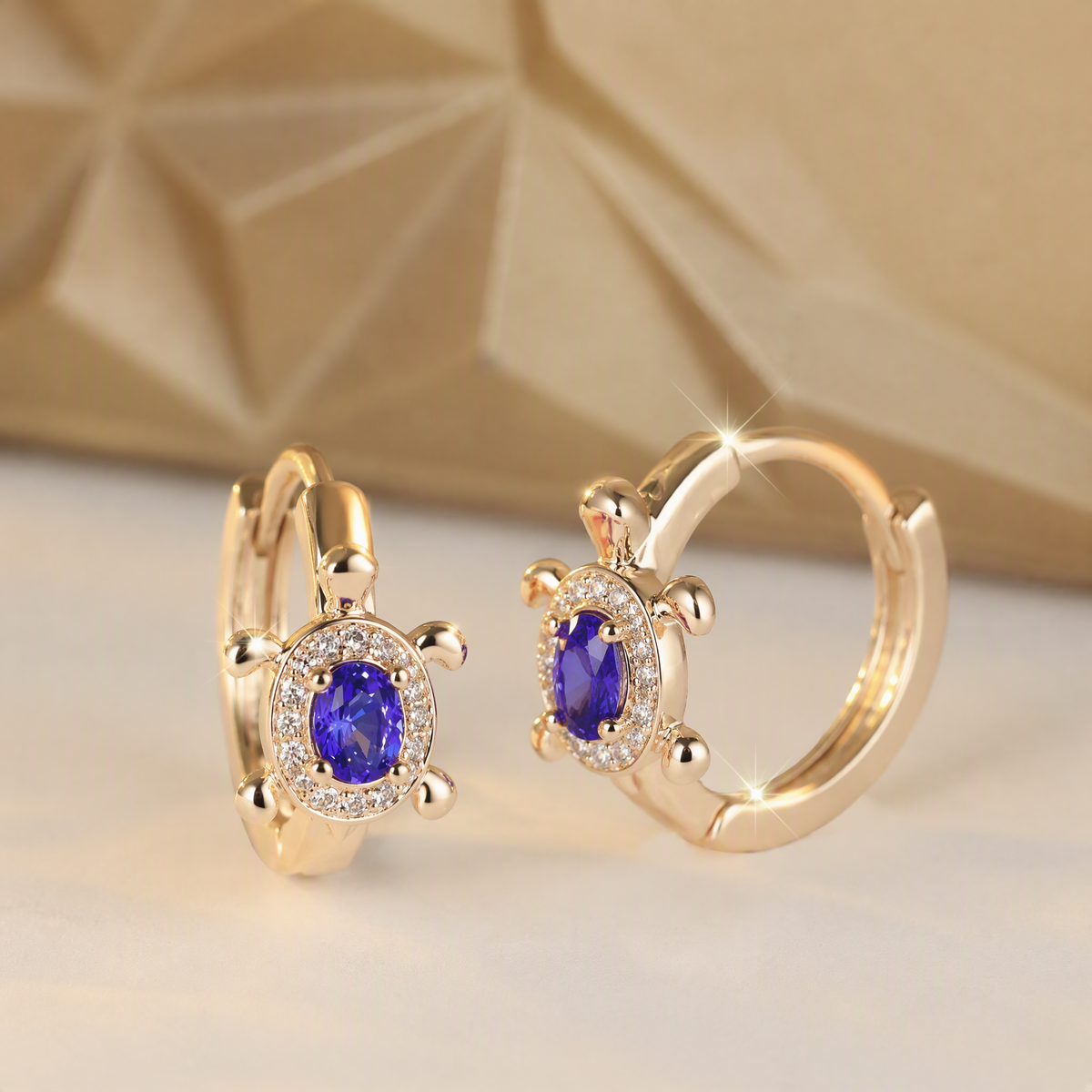 Turtle Shape Hoop Earrings Oval Colored Zircon Small Ear Buckle Earrings for Women