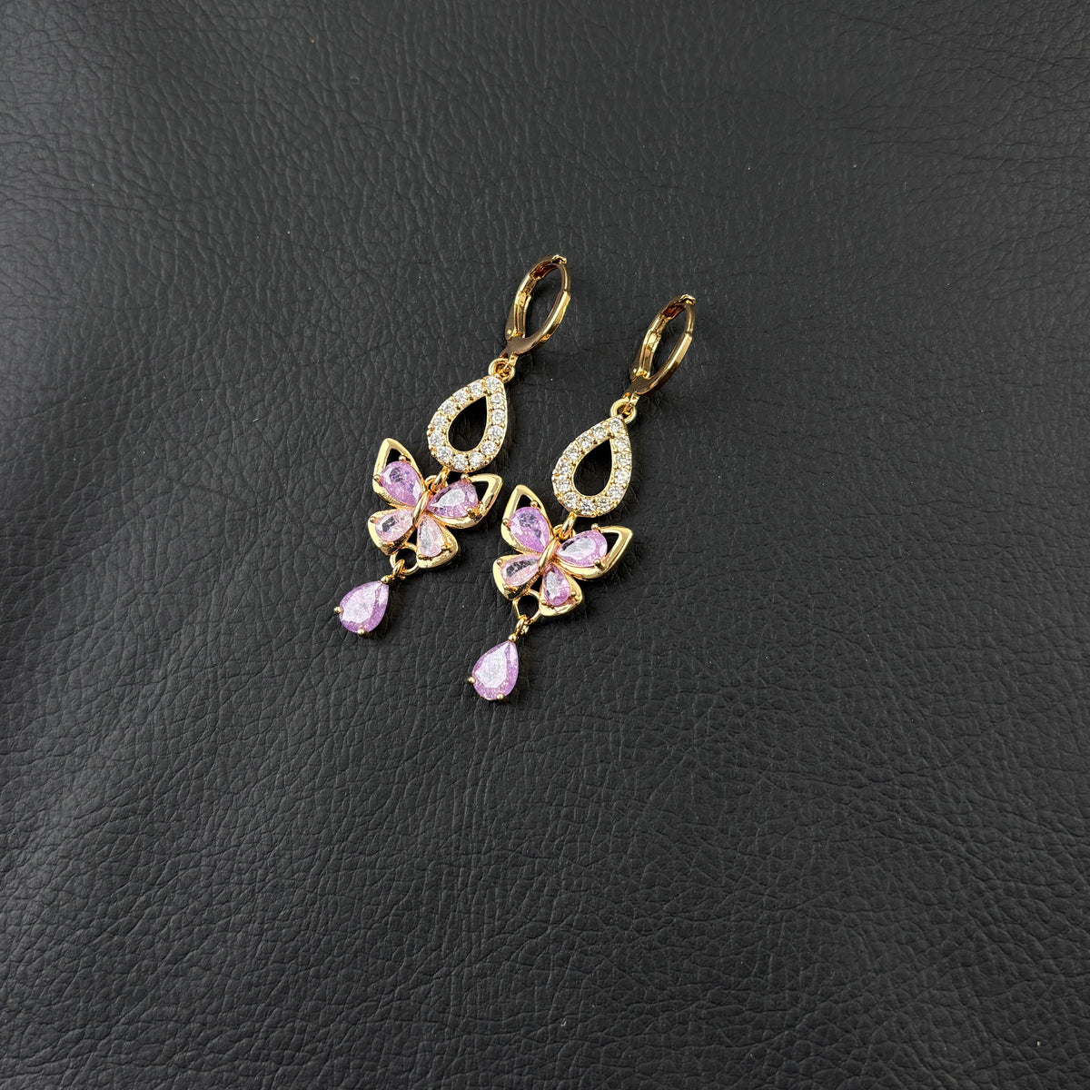 Butterfly Teardrop Crystal Long Dangle Huggie Earrings Gold Tone Sparkly Statement Jewelry