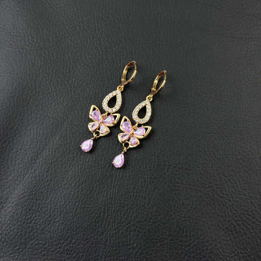 Butterfly Teardrop Crystal Long Dangle Huggie Earrings Gold Tone Sparkly Statement Jewelry