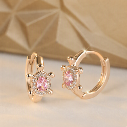Turtle Shape Hoop Earrings Oval Colored Zircon Small Ear Buckle Earrings for Women