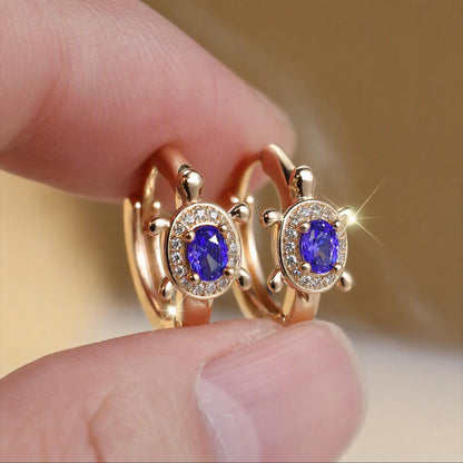 Turtle Shape Hoop Earrings Oval Colored Zircon Small Ear Buckle Earrings for Women