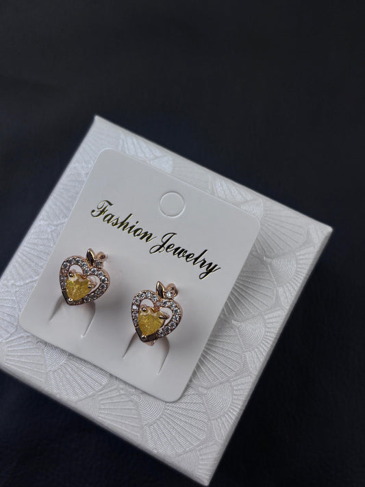 Cute Yellow Heart Apple‑Shaped Crystal Stud Earrings for Daily Wear