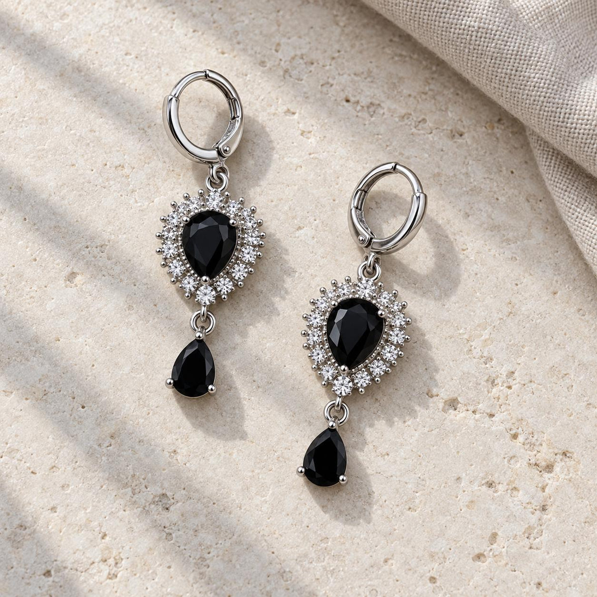 Black Heart Teardrop Dangle Hoop Earrings Silver Tone Women Jewelry