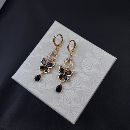 Butterfly Teardrop Crystal Long Dangle Huggie Earrings Gold Tone Sparkly Statement Jewelry