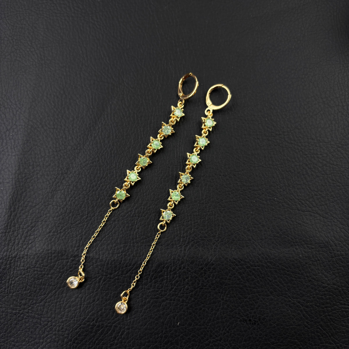 Gold Star CZ Long Tassel Huggie Earrings, Sparkling Chain Drop Dangle Earrings, Elegant Statement Jewelry for Women Wedding Party Daily Wear