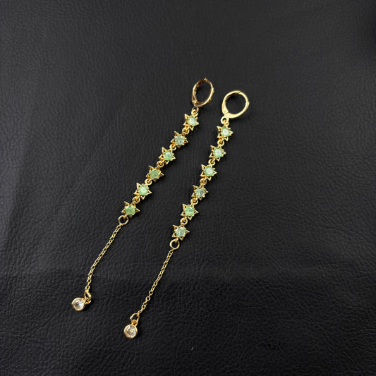 Gold Star CZ Long Tassel Huggie Earrings, Sparkling Chain Drop Dangle Earrings, Elegant Statement Jewelry for Women Wedding Party Daily Wear
