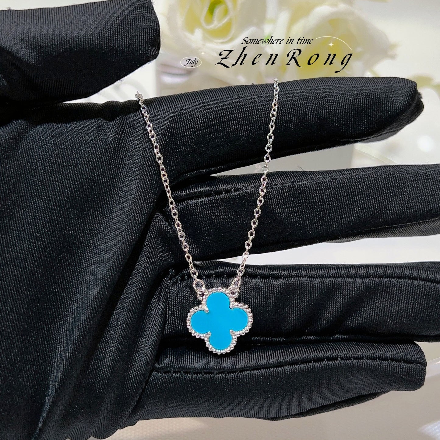 Lucky Clover Pendant Necklace Bracelet Set