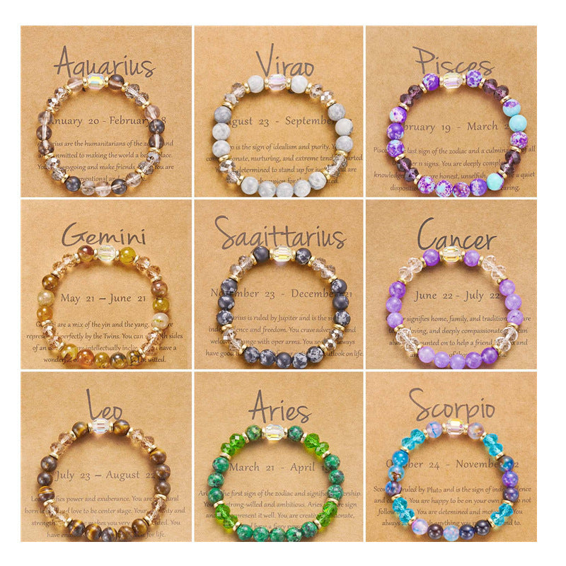 Crystal beaded bracelet featuring the twelve zodiac signs