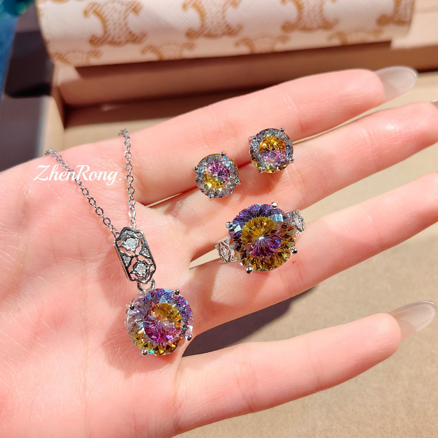 Colorful zircon ring