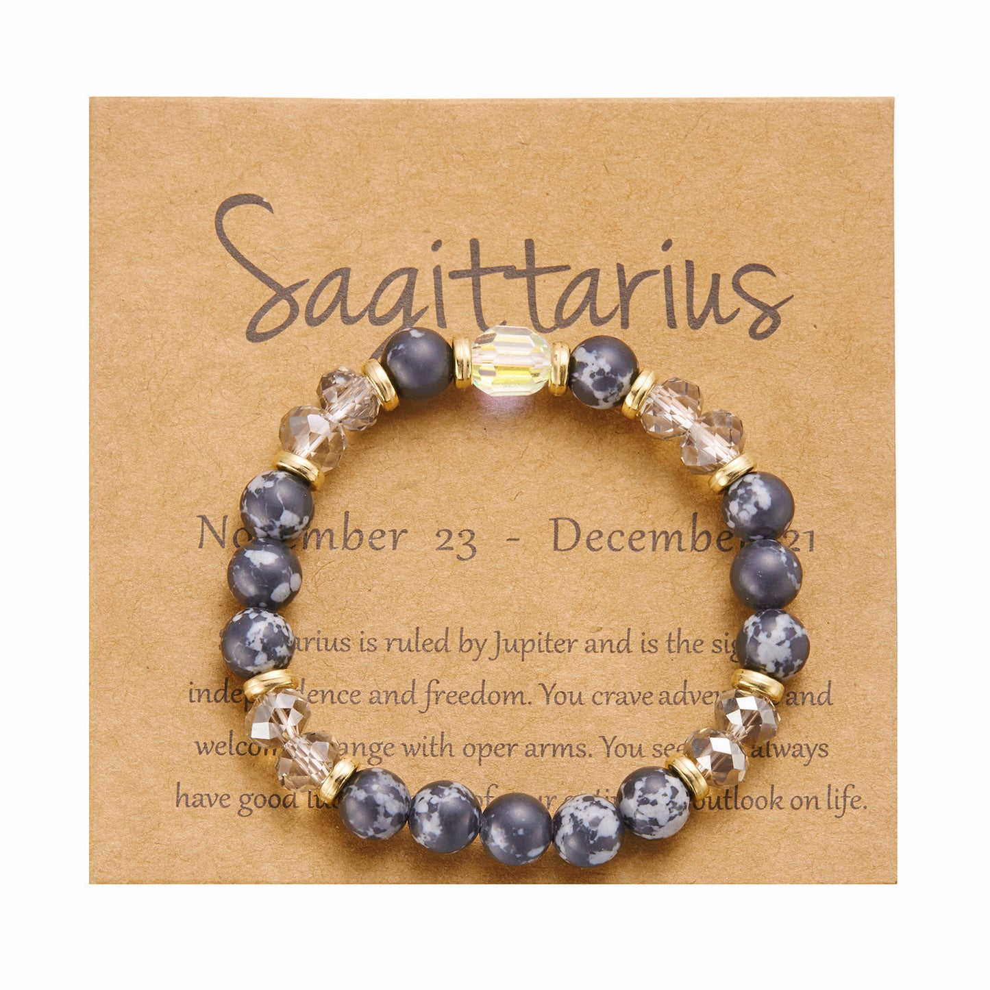 Crystal beaded bracelet featuring the twelve zodiac signs