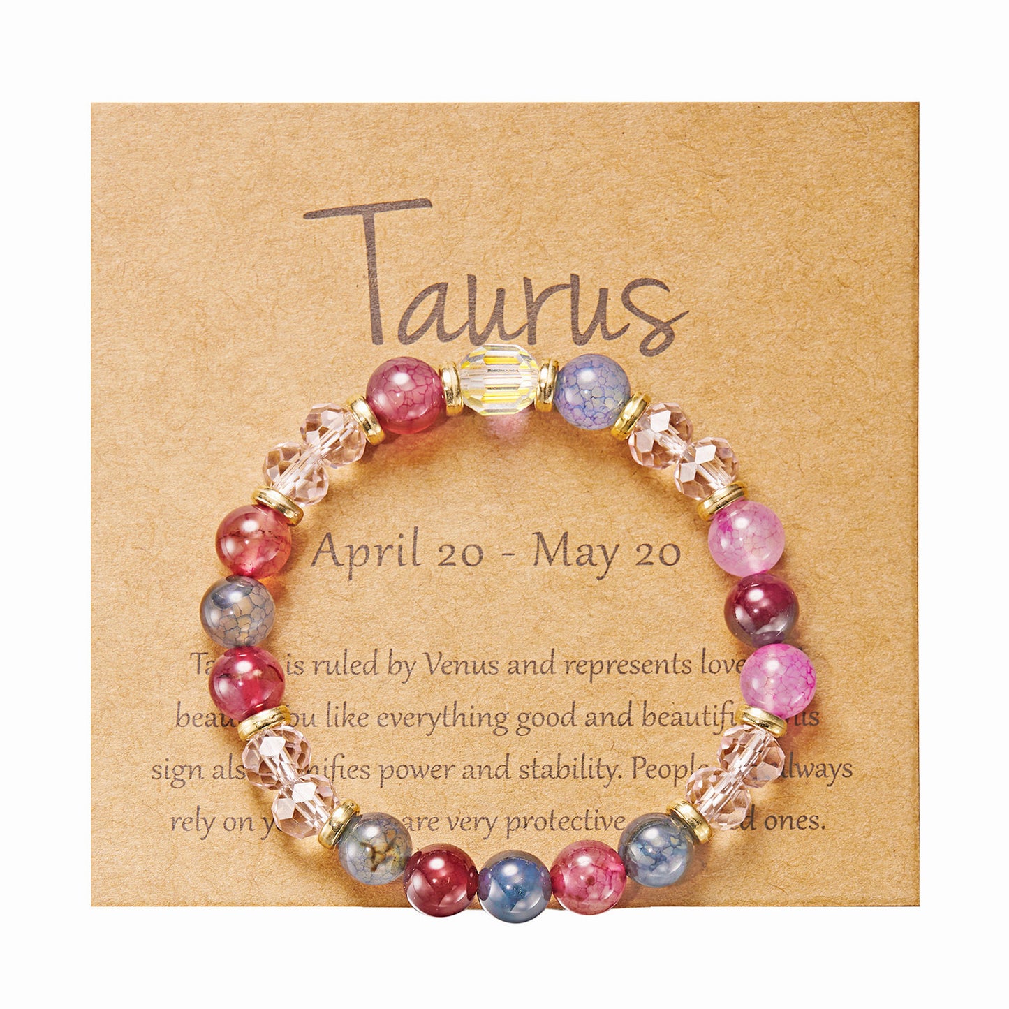 Crystal beaded bracelet featuring the twelve zodiac signs