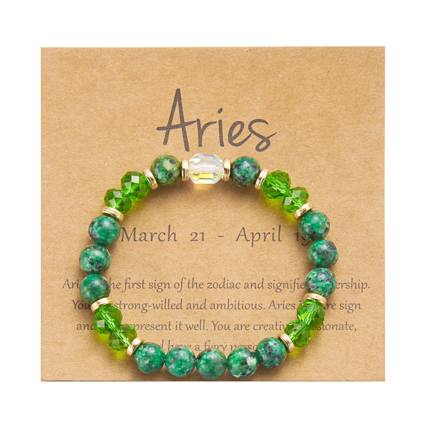 Crystal beaded bracelet featuring the twelve zodiac signs