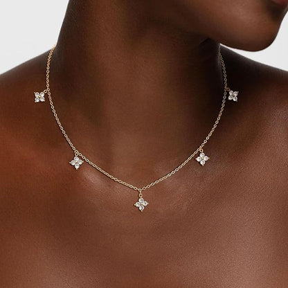 White square crystal zircon four-leaf clover necklace