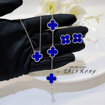Lucky Clover Pendant Necklace Bracelet Set