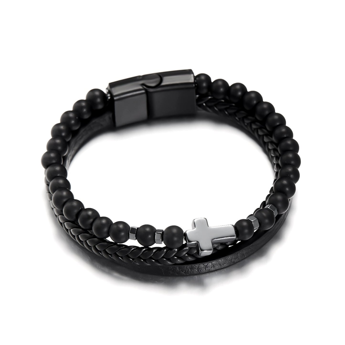 Obsidian multi-layer woven bracelet