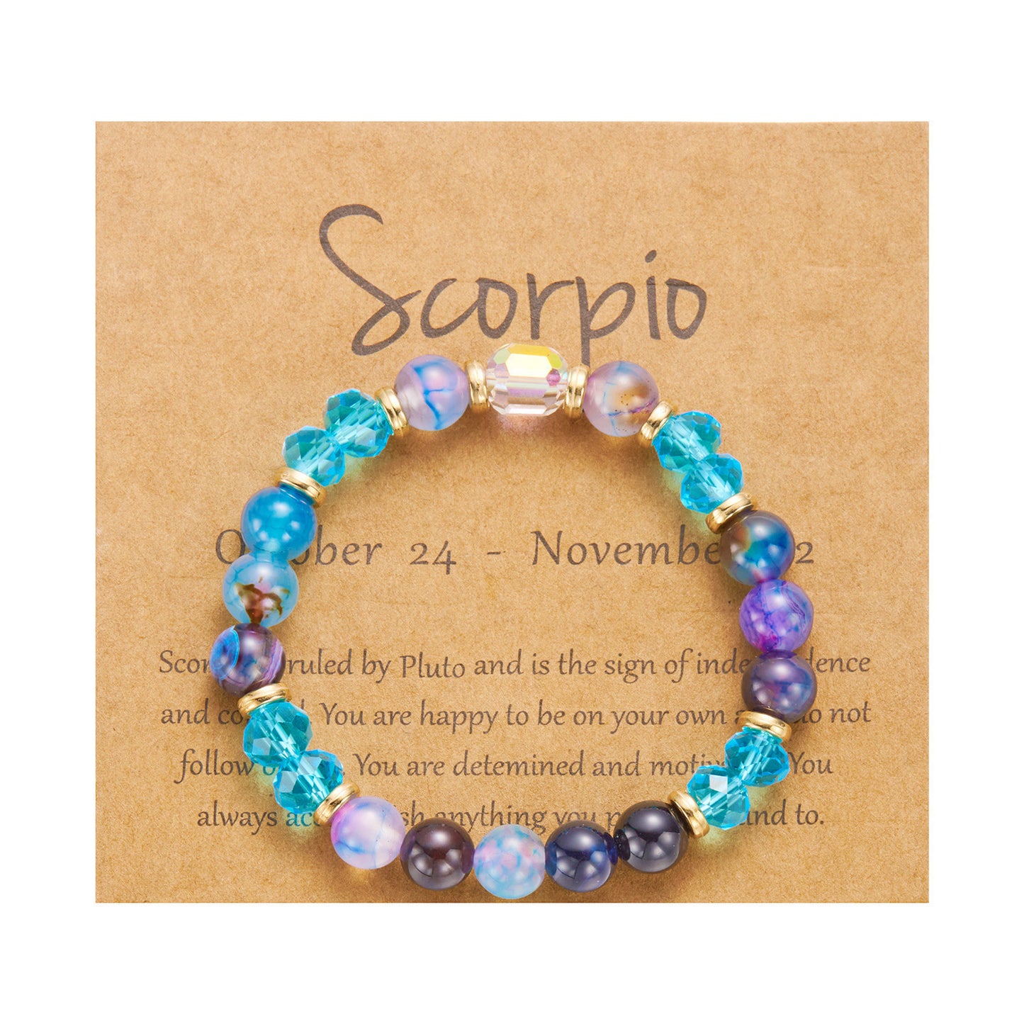 Crystal beaded bracelet featuring the twelve zodiac signs