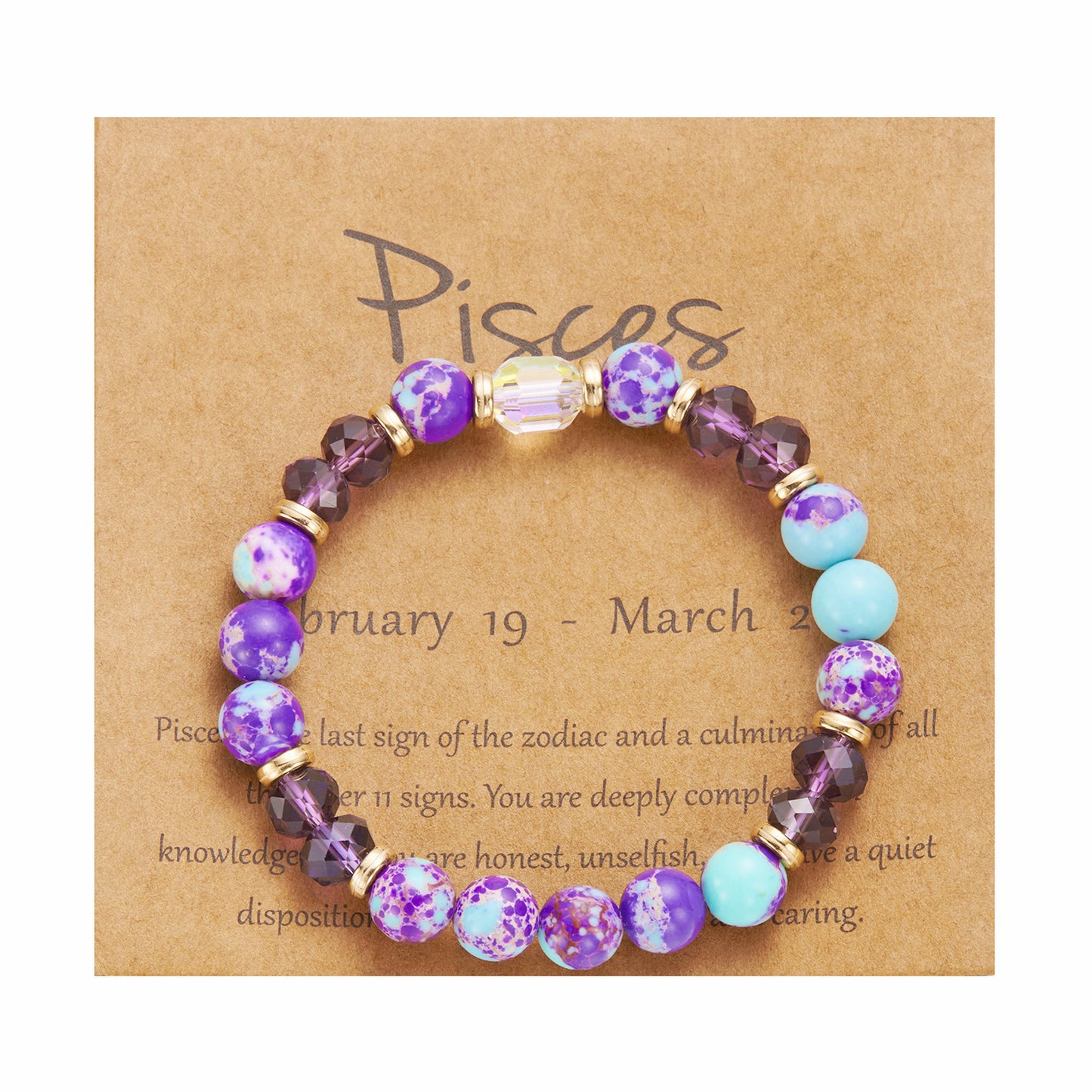 Crystal beaded bracelet featuring the twelve zodiac signs