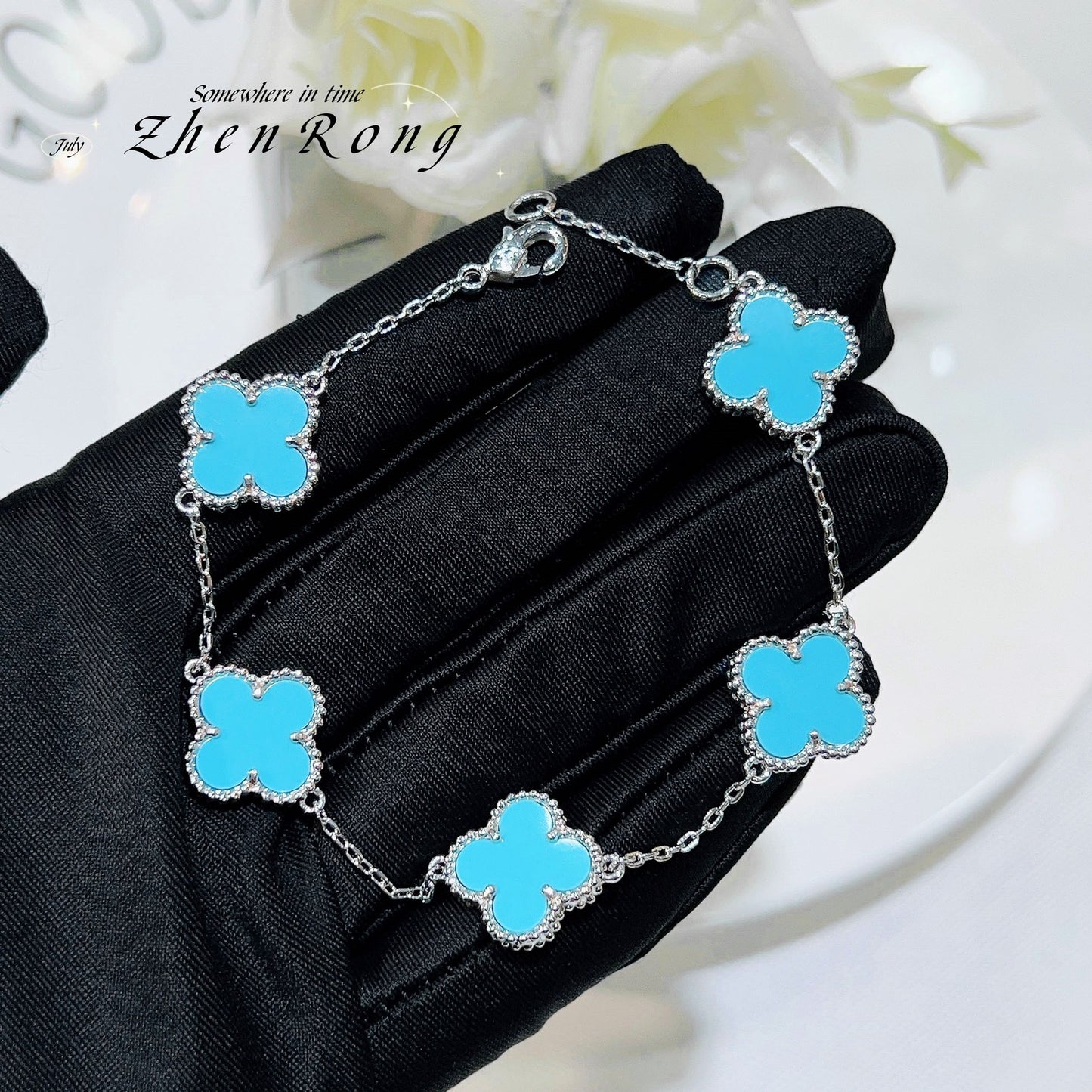 Lucky Clover Pendant Necklace Bracelet Set