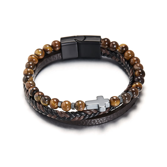 Obsidian multi-layer woven bracelet