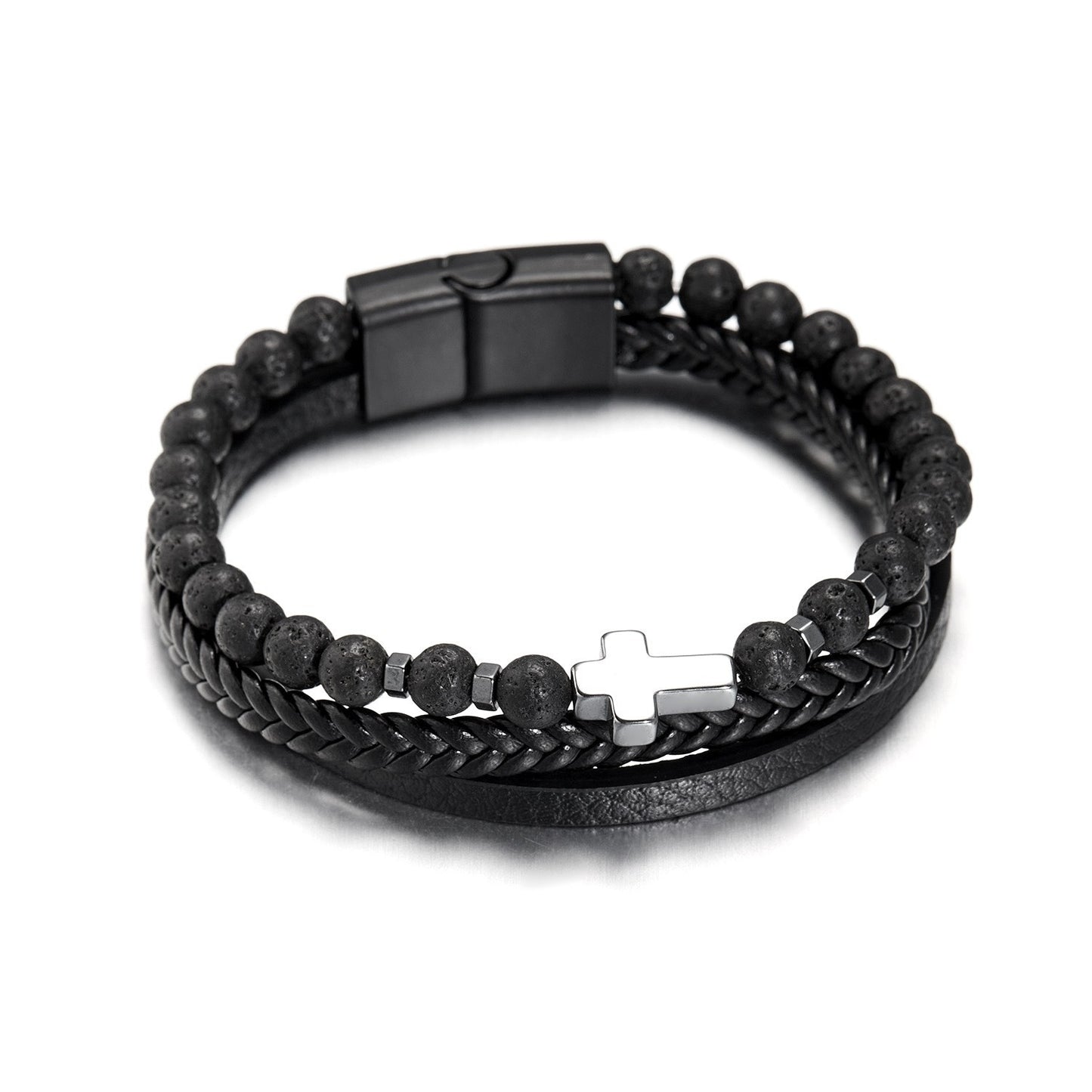 Obsidian multi-layer woven bracelet