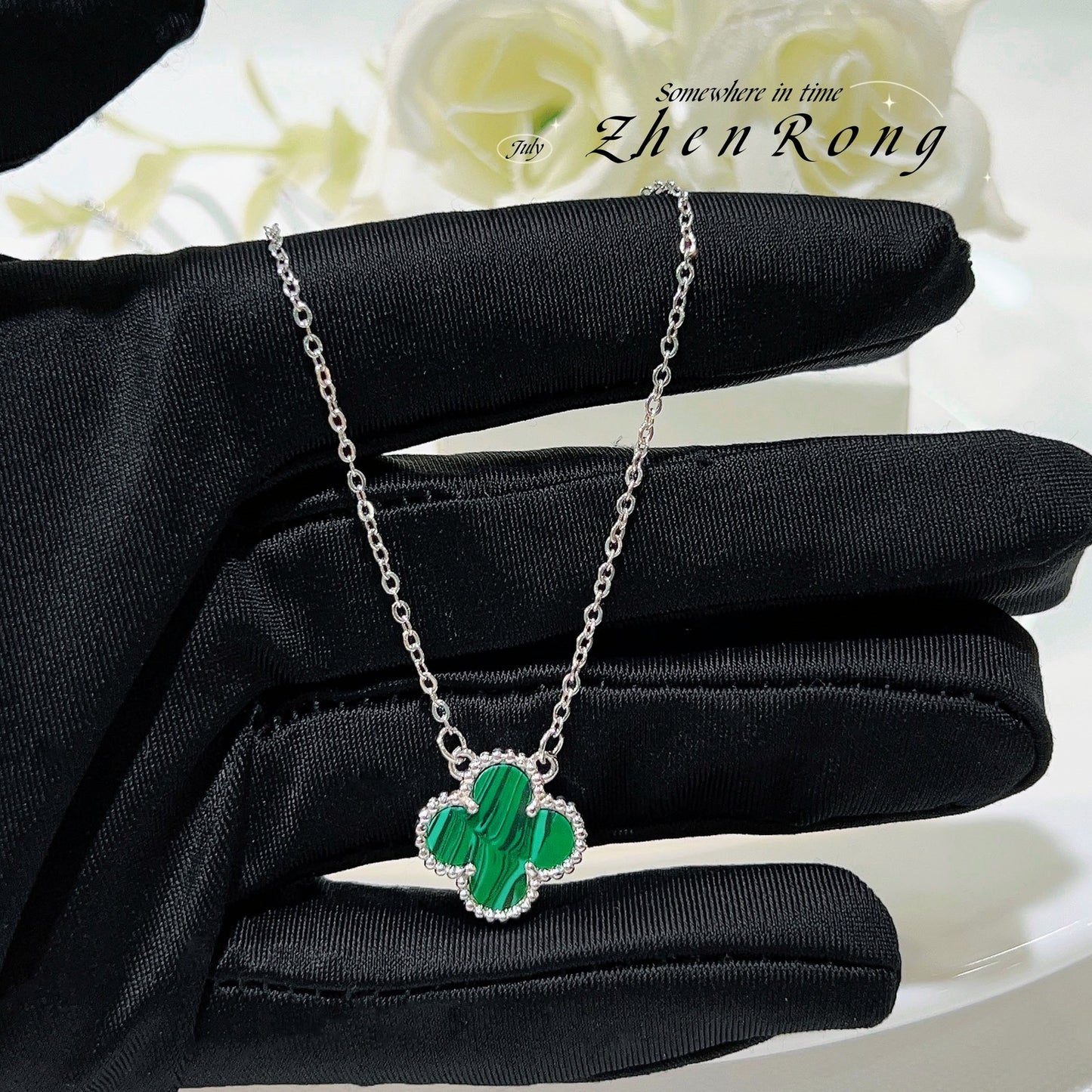 Lucky Clover Pendant Necklace Bracelet Set