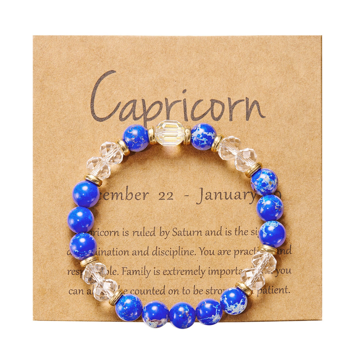 Crystal beaded bracelet featuring the twelve zodiac signs