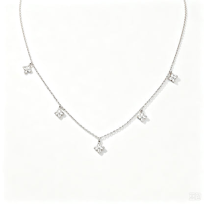 White square crystal zircon four-leaf clover necklace