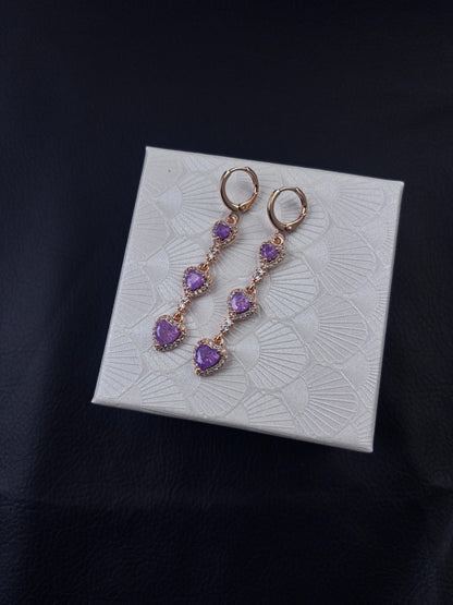 Women's 3 Pink Heart Dangle Huggie Earrings - Pink and Gold Costume Fashion Jewelry Accessories, Pink And Gold Earrings