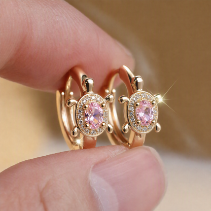 Turtle Shape Hoop Earrings Oval Colored Zircon Small Ear Buckle Earrings for Women