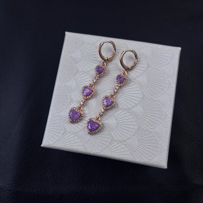 Triple Pink Heart Dangle Huggie Earrings, Fashion Costume Jewelry Accessories for Women